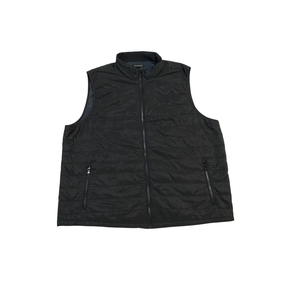 Banana Republic Mens XXL Black Quilted Puffer Vest Full Zip Mock Neck